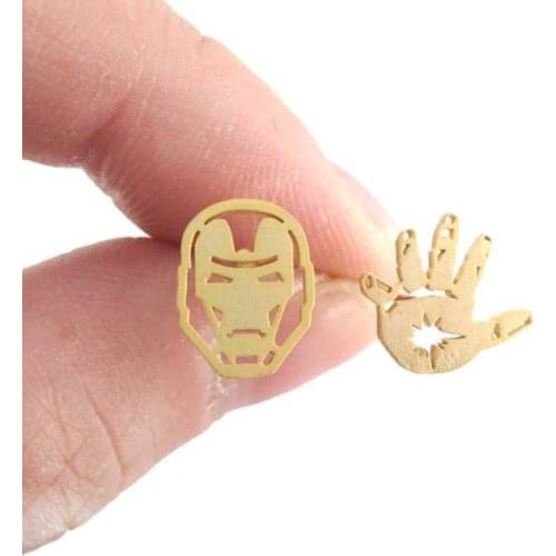 Daisies Boucle d'oreille Femme Gold Silver Plated Iron Man Costume Mask and Glove Asymmetry Stud Earrings 1Pair