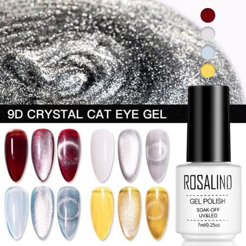 ROSALIND 9D Crystal Cat Eye Gel With Magnetic Stick Gel Nail Polish All For Manicure Semi Permanent Soak Off 7ML Gel Lacquer
