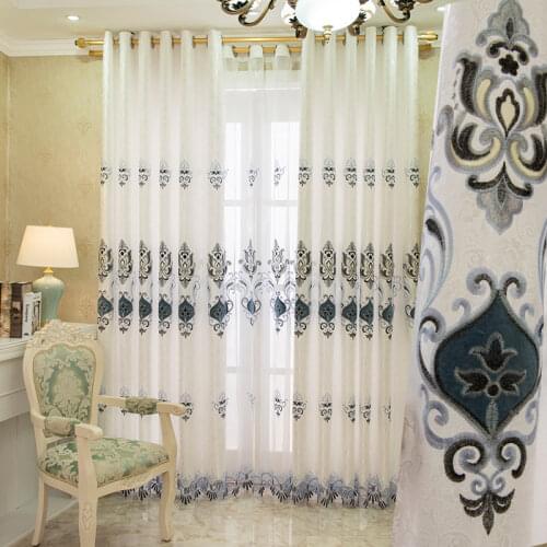 Luxury European Blackout Curtains for Living Room Noise Reducing Hollow Out Floral Embroidery Window Treatment Drapes