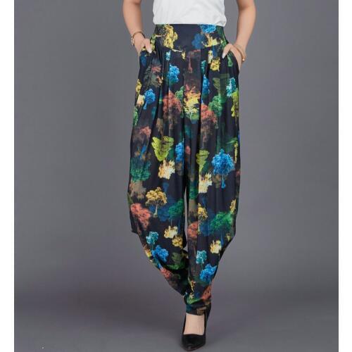 Color printing harem pants women High waist radish pants summer loose thin pants wide leg pants elastic waist casual trousers