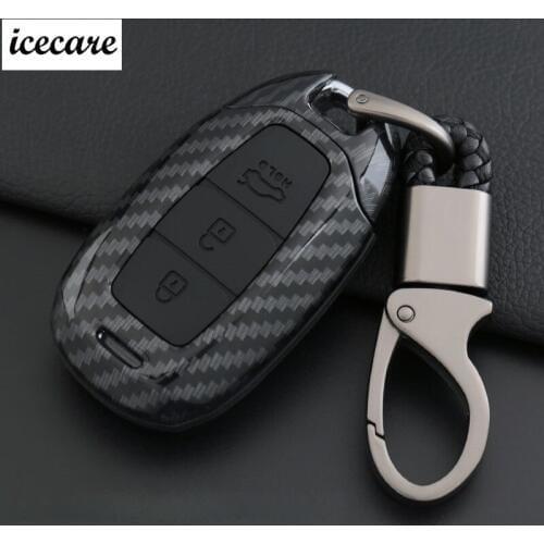 Carbon Fiber Silicone Car Key Cover For Hyundai Solaris i30 Elantra Ix35 2018 Tucson Accent Santa Fe Azera Verna 2017 2018