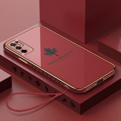Luxury Cute Maple Leaf Square Silicone Phone Case For Xiaomi Mi 11 10 9 8 Lite Redmi Note 10 S 9T 8 Pro Ultra-thin Strap Funda