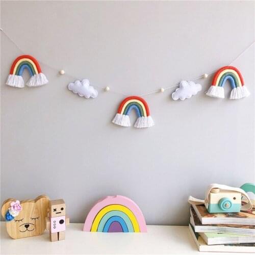Nordic Felt Cloud Rainbow Macrame Hanger Teen Nursery Kids Room Decoration Wall Hanging Ornaments Party Banner Photo Props