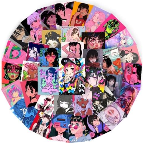 10/55PCS Waifu Stickers Anime for Phone Journal Laptop Luggage Case Guitar Cartoon Graffiti Decorative Aesthetic Random Sticker