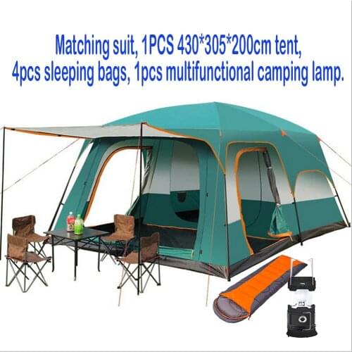 430x305x200cm Ventilated And Rainproof Multifunctional Travel 3 Rooms Camping Tent With Sleeping Bag and Lights