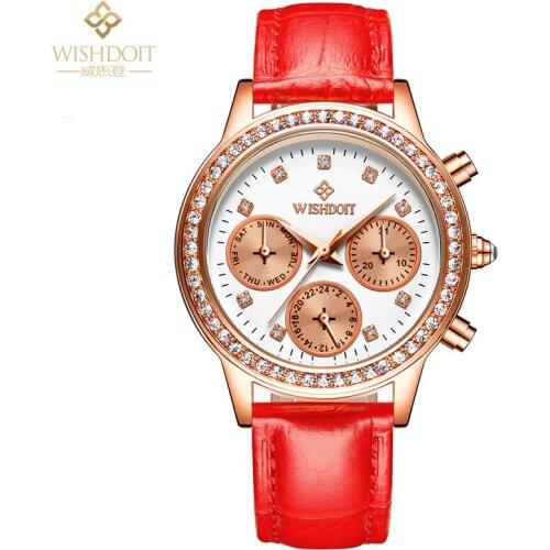WISHDOIT Top Brand Ladies Wrist Watches Waterproof Calendar Week Quartz Fashion Luxury Female Leather Clock Girl Reloj Mujer