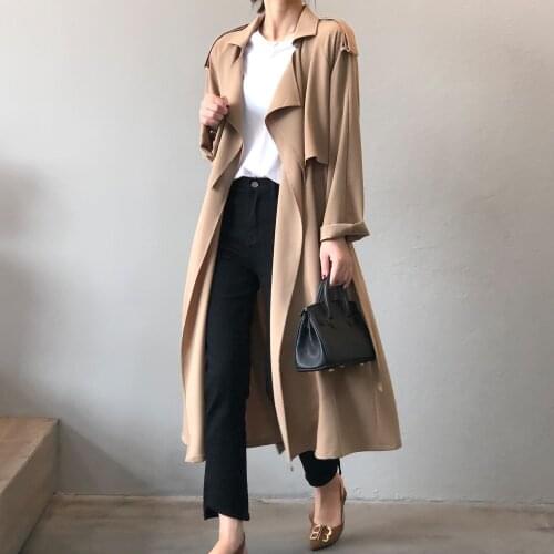 Womens Autumn Thin Trench Coat 2021 Fashion Loose Lace Up Overcoat Female Windbreaker Vintage British Style Jacket