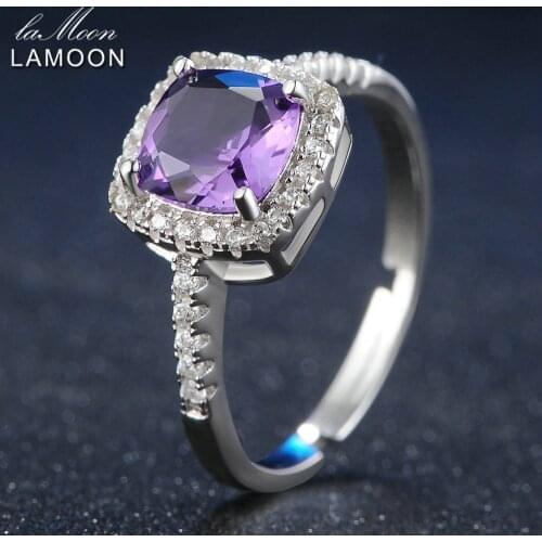 LAMOON 7mm 1.5ct Natural Square Cut Purple Amethyst 925 Sterling Silver Engagement Ring Women Jewelry S925 LMRI039