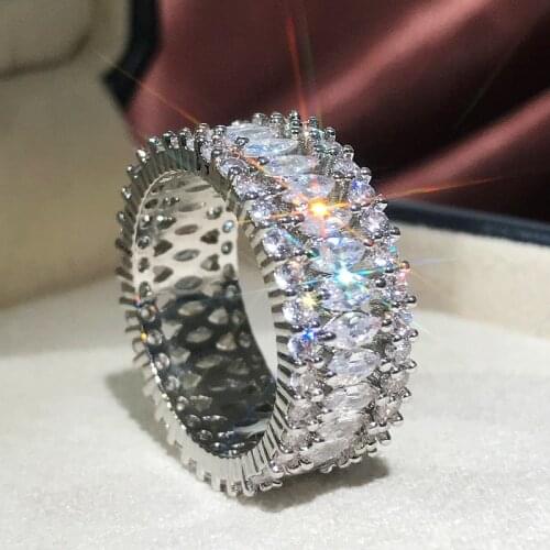 Simple Elegant Silver Color Dazzling CZ Zircon Crystal Ring Promise Wedding Engagement Rings For Women bague femme