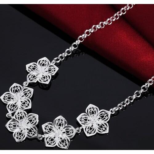 Fine 925 Sterling Silver Beautiful Flowers Pendant Necklace For woman party wedding Jewelry Popular brands Christmas gifts