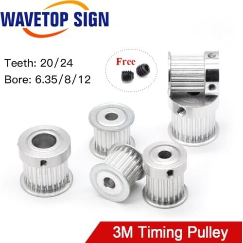 Timing Pulley HTD 3M Gear Pulley Synchronous 20 24 Teeth Width 15mm Bore 6.35 8 12mm for DIY CO2 Laser Engraving Cutting Machine