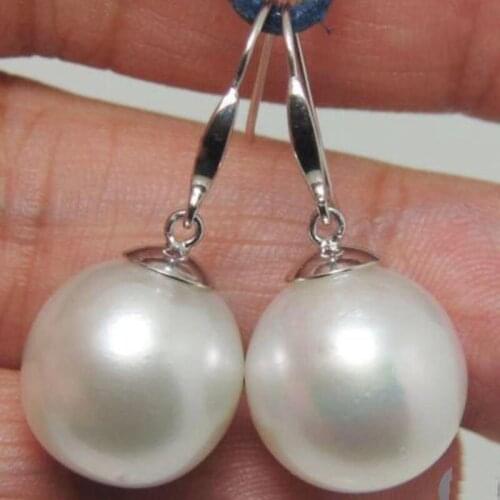 14k/20 WHITE Gold Huge Perfect round AAA+ 16mm white South Sea Shell Pearl Earrings