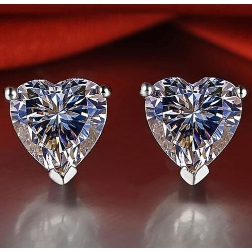 14K Au585 White Gold Women Stud Earrings Moissanite Diamonds 2 Carat Heart Elegant Wedding Party Engagement Anniversary