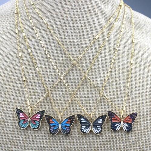 18inch 10pcs/lot New design enamel charm necklace,colorful butterfly enamel jewelry,popular plated chain necklace wholesale
