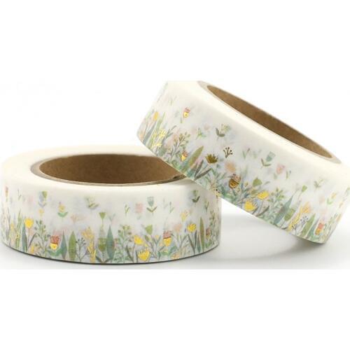 2 Pcs Cute Floral and Leaves Foil Washi Tapes Japanese Paper 1.5cm*10m Scrapbooking Masking Tapes Photo Album Decorative Tapes