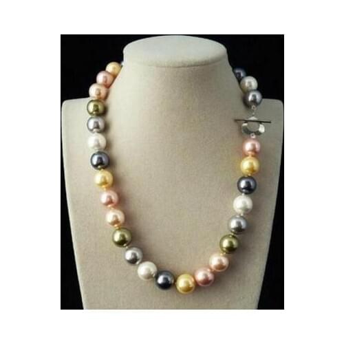 AAA+ Jewelry Rare 10mm Genuine South Sea Blend color Shell Pearl Necklace Heart Clasp 18'' Chain 925 Sterling Silver