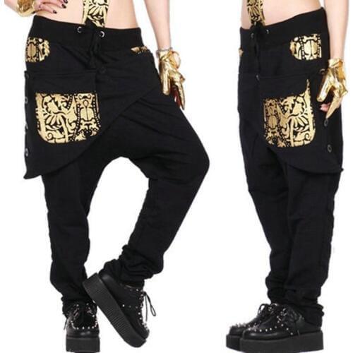 Adult Kids Women sweatpants costume wear big crotch bronze pencil pants Gold Silver trousers Hip hop harem dance Pants