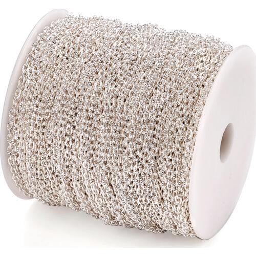 4x3x1mm Oval Silver Color Iron Cross Textured Cable Chain Come On Reel for Bracelet Necklace DIY Jewelry Making 100M/roll F85