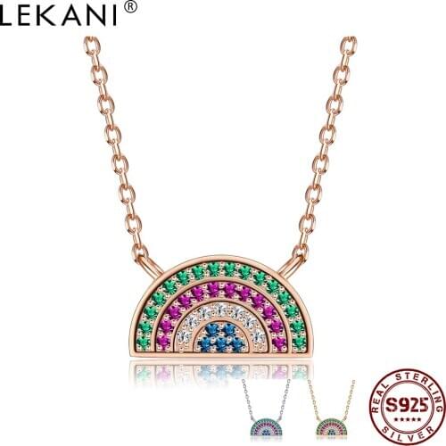 LEKANI 925 Sterling Silver Rainbow Necklace Cubic Zirconia Necklaces for Women chains Minimalist Fine Jewelry Cute Accessories