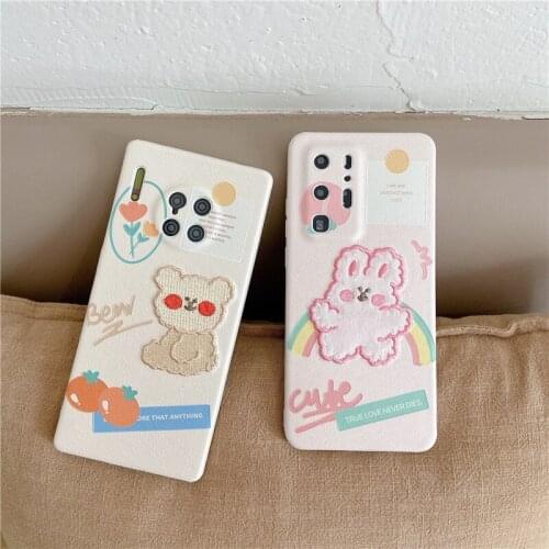 Kawii TPU Case for Huawei P40 Pro Cute Bear P30 40 Rabbit Huawei Nova7 5G Leather Embroidered Phone Etui Sleeve