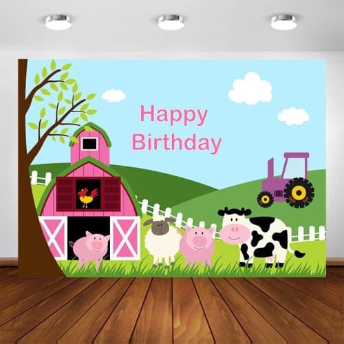 Farm Birthday Party Banner Backdrop Barn Animals Girls Party Decorations Photography Background for Photo Studio