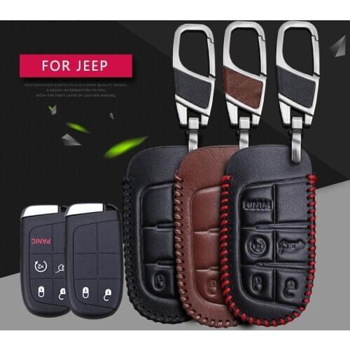 Leather Car Key Case Cover For Jeep Compass Grand Cherokee Wk2 Renegade Liberty Wrangler Patriot Key Ring Chain Styling Holder