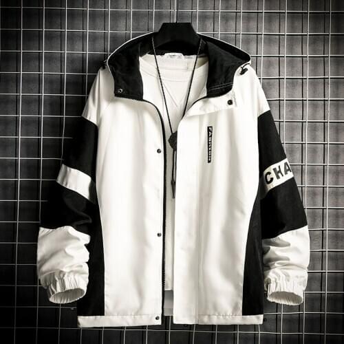 Harajuku Color Block Jacket Streetwear Mens Hip Hop Windbreaker Jacket Printed Street Dance Jacket Coat Autumn Summer Clothes