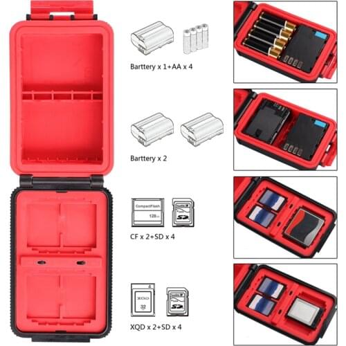 LENSGO Battery Storage Box Case Waterproof SD CF XQD Memory Card Storage Box AA battery Organizer For 2 Camera Batteries box