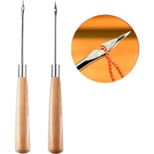 LMDZ 2 Pcs Leather Repair Tools, Awl, Leather Sewing Awl with Wood Handle, Hollow, Speedy Stitcher Sewing Awl for Leather DIY