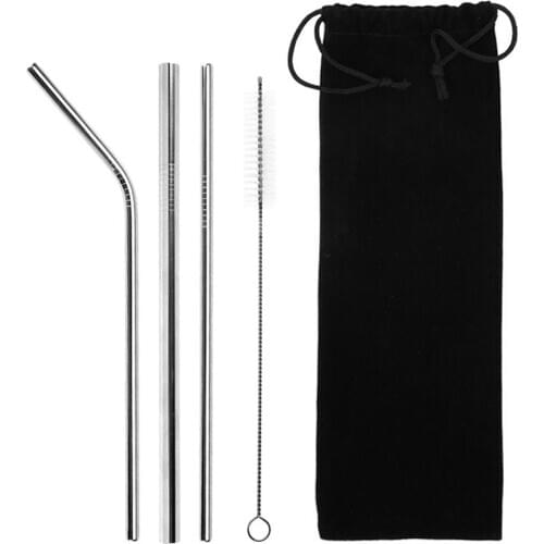 Reusable Metal Drinking Straws Stainless Steel Sturdy Bent Straight Drinks Straw with Cleaner Brush Tube Straws Wedding Party