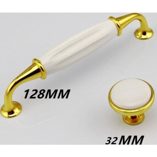 128mm fashion kichen cabinet handle white ceramic cupboard wardrobe door pull 5" gold white furniture handles knobs pulls modern