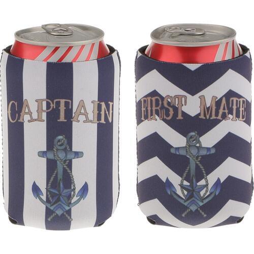 Set of 2pcs First Mate Captain Anchor Pattern Stubby Beer Bottle Tin Cooler Wrap