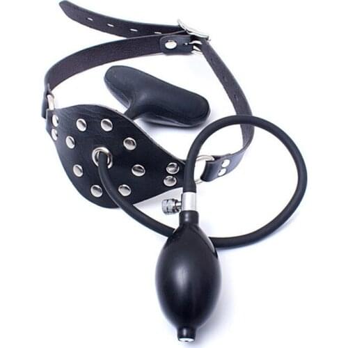 Mouth Gag Oral Fixation PU Leather Band Inflatable Adult Games Restraints Sex Toys for Couple Mouth Stuffed Flirting Fetish BDSM
