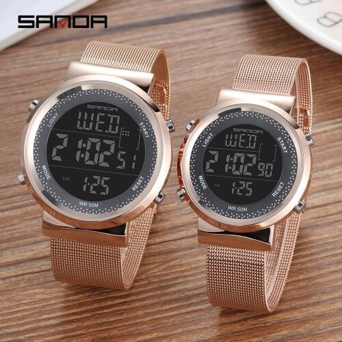 SANDA Couple Watches Top Quality Stainless Steel Gold Wrist Watch Men Women Bracelet Female Watch Quartz Reloj Hombre Lover Saat