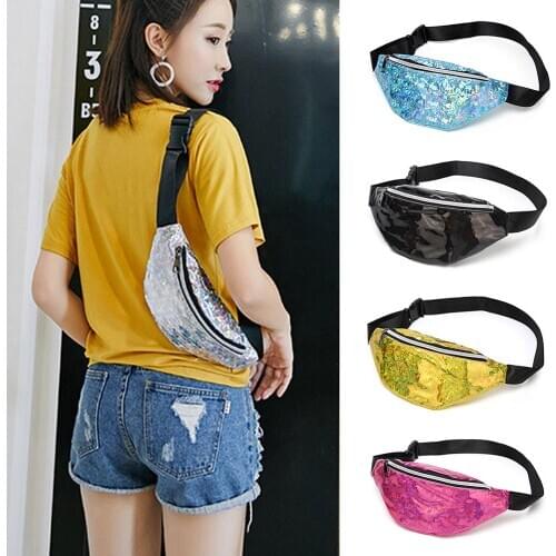 New Sequins Holographic Fanny Pack Feminina Waist Pack Womens Laser Chest Waist Bag Women Belt Bag Bum Bag