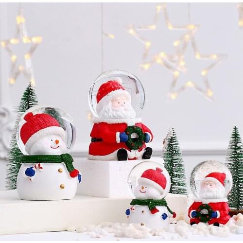New Santa Claus With Light Crystal Ball Tabletop Ornament Resin Glass Ball Childrens Christmas Gift Home New Year Decoration