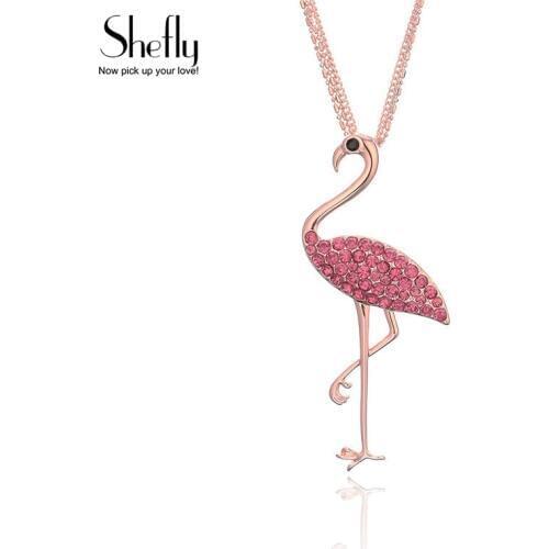 Rose Gold Necklace For Women Crystal Zircon Jewelry Charm Necklaces & Pendants Choker flamingo Pendants Ladies Girl Lover Gift