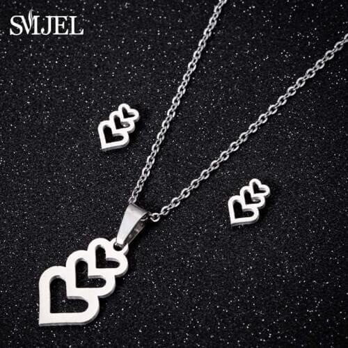 SMJEL Stainless Steel Heart Necklaces for Women Gold Color Jewelry Sets Minimalist Wedding Heart Earring Necklace Wholesale 2020