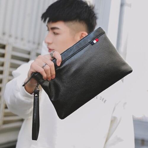 Simple Classic Men Envelope Clutch Bag Soft Leather Design Business Day Clutches With Wristlets Handbags Slim Phone Key Purses