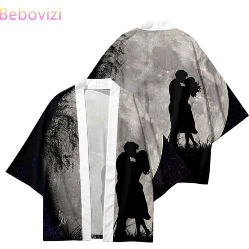 Plus Size 6XL Over The Moon Beach Japanese Style Kimono Streetwear Men Women Cardigan Cosplay Haori Yukata Harajuku Tops Robe