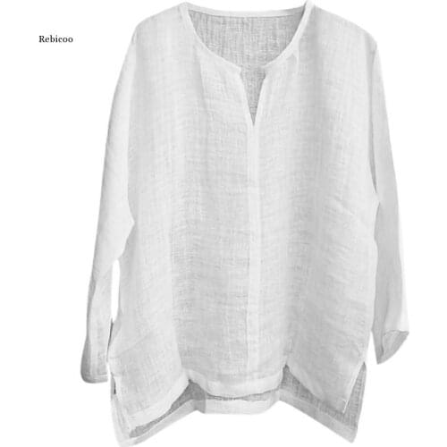 Harajuku Man Shirt Blouse Mens Summer Solid Color Cotton Hemp Top Comfortable Fashion Blouse Long Sleeve Clothing