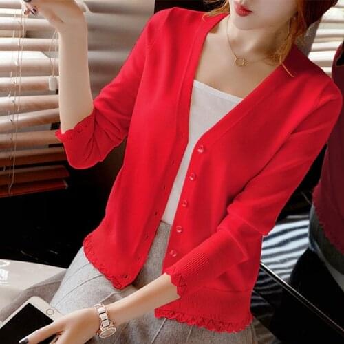 Spring Autumn Style Women knitted Cardigan Crop Tops Lady Casual Long Sleeve V-Neck Knitted Outwear Cardigan Sweater ZZ1095