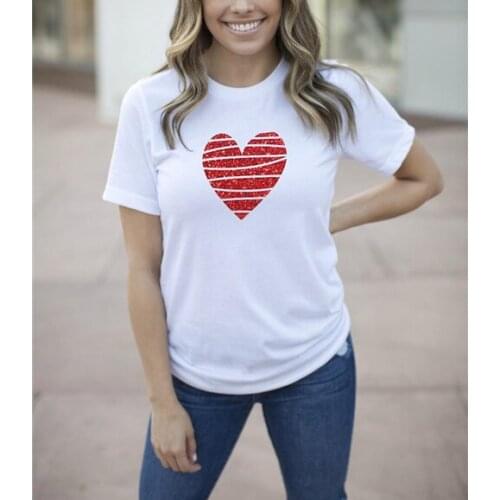 Heart Valentines Red Heart kawaii Shirt Fashion Funny Graphic 100% Cotton Women Tshirts Korean O Neck Casual Short Sleeve Tees