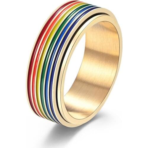 MIQIAO Stainless Steel Titanium Rotatable Gay Lesbian LGBT Spinning Vintage Rings for Women Men Couple Friends Gift Jewelry Anel