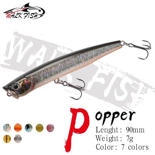 WALK FISH 90MM 7G Popper Fishing Lure Floating Hard Bait Minnow 3D Eyes Wobbler Swimbait Japanese Quality Professional pesca