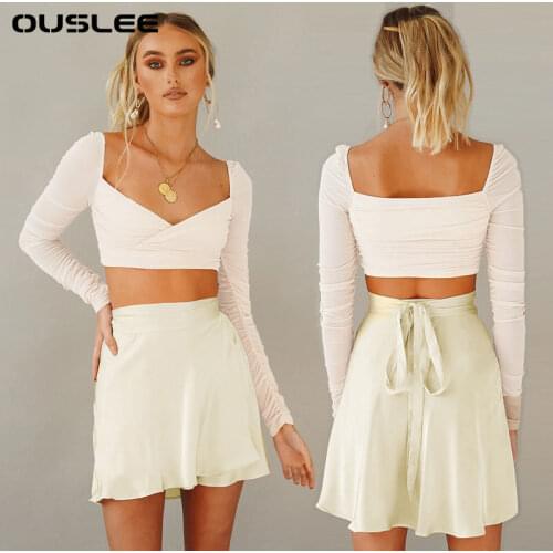 Ouslee Womens Summer Skirts Fashion High Waist Casual Beach Wrap Chiffon A Line Skirt Solid Elegant Midi Skirt Woman Clothes