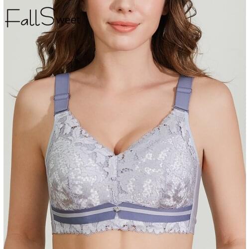 FallSweet Wire Free Bras For Women Plus Size Lingeire Sexy Lace Underwear Thin Cup Brassiere Floral Bralette B C D E Cup
