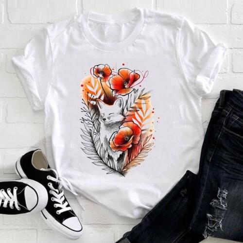 Graphic Women t-shirts Harajuku Fashion Fox Print Short Sleeve Cartoon Animal Clothes Ladies Tees Tops Summer Female Tshirt 2021