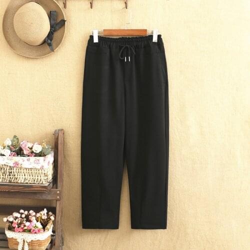 Plus Size Pants For Women 4XL 5XL 6XL Elastic Waist High Waist Fat Ass Pockets on The Side Knitted Cotton Slacks Spring And Fall