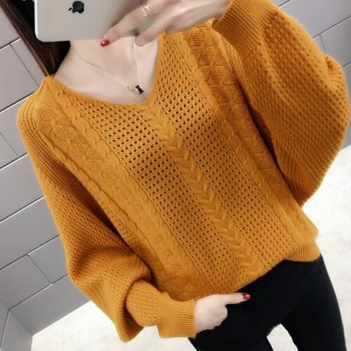 Women Summer Spring Sweater Hollow Out V-neck Transparent Female Jumper Bat Sleeve Ladies Pullover Loose NS4371